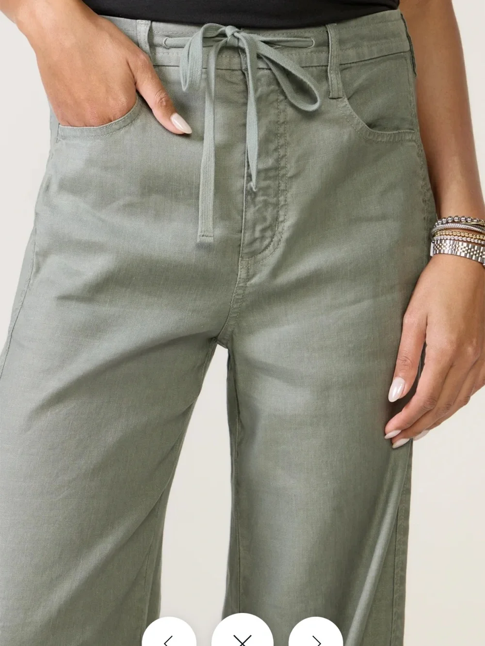 Evereve Joelle Stretch Linen Trousers with tie. Small. Agave Green.